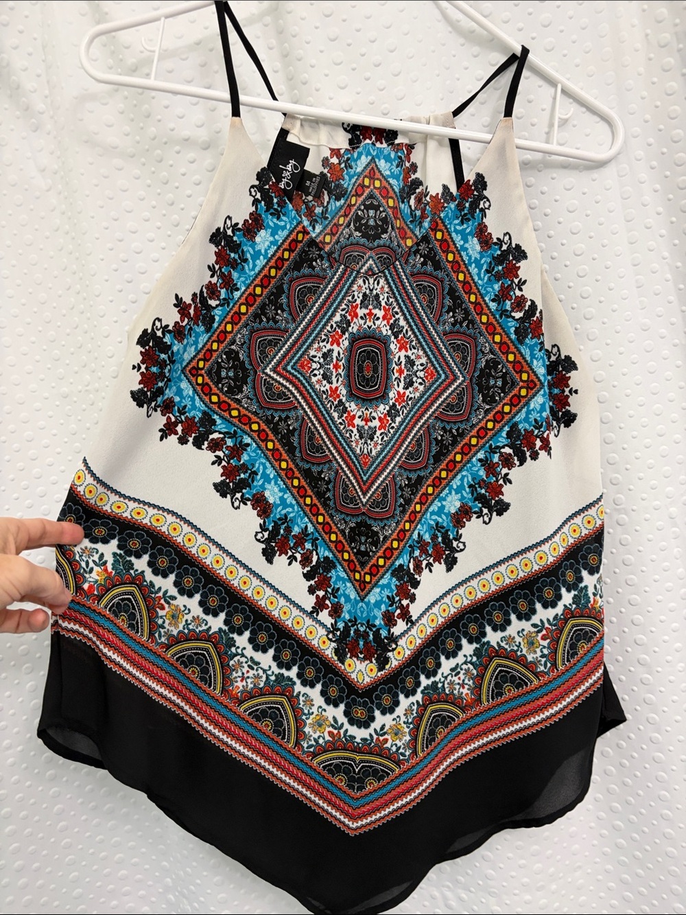 by & by Multicolor Boho Diamond Print Halter Tank Top